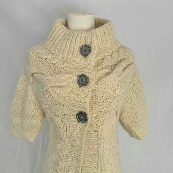 Free People Short Sleeve Cardigan Women XS Chunky Cable Knit Long Bohemian Retro - Picture 3 of 16